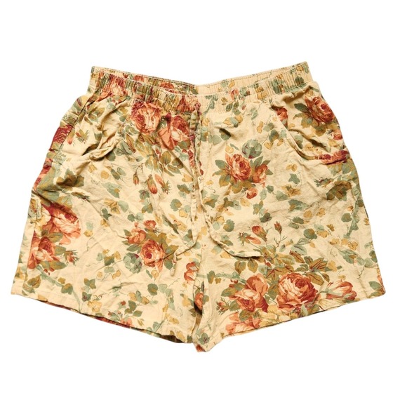 Vintage Pants - Vintage 90s Shorts Streetwear Flower All Over Print Tapestry USA Size L Linen